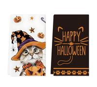 Lot de 2 torchons de cuisine pour Halloween - Motif chats | Torchon de cuisine avec chats, 39,5 × 59,5 cm, motif chat d'Halloween, torchons de cuisine pour décoration de cuisine