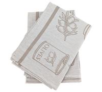 Lot de 2 torchons de cuisine pur coton 50x70 cm EVOO motif olives beige