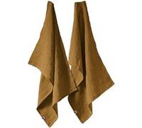 Lot de 2 Torchons Essuie-vaisselle 50x70cm Lin Lavé Caramel - MARGAUX - ALTOBUY Marron G