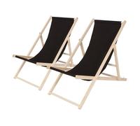 Lot de 2 transat en bois ""Chilienne"" - 107 x 56.5 x 81 cm - Noir