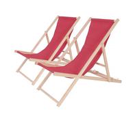 Lot de 2 transat en bois ""Chilienne"" - 107 x 56.5 x 81 cm - Rouge