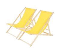Lot de 2 transat en bois L. 107 cm jaune H. 81 cm empilable pliable