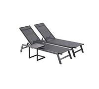 Concept Usine – Lot de 2 transats Prato + table d'appoint, inclinables, 2 roulettes – Noir