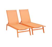 Lot de 2 transats. 5 positions. en textilène orange et métal L155 x P59 x H106cm
