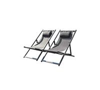 Concept Usine – Lot de 2 transats aluminium TEVATA Gris – Pliable, inclinable, appui-tête, résistant