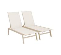 Lot de 2 transats beige. 5 positions. en textilène et métal. FLORA. L155 x P59 x H106cm