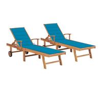 Lot De 2 Transats Chaise Longue Bain De Soleil Lit De Jardin Terrasse Meuble D'extérieur Avec Coussin Bleu Bois De Teck Solide Helloshop26 02_0012027 Multicolore