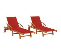 Lot De 2 Transats Chaise Longue Bain De Soleil Lit De Jardin Terrasse Meuble D'extérieur Avec Coussins Bois D'acacia Solide Helloshop26 02_0012059 Multicolore