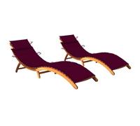Lot De 2 Transats Chaise Longue Bain De Soleil Lit De Jardin Terrasse Meuble D'extérieur Avec Coussins Bois D'acacia Solide Helloshop26 02_0012064 Multicolore