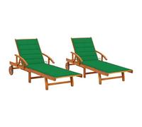 Lot De 2 Transats Chaise Longue Bain De Soleil Lit De Jardin Terrasse Meuble D'extérieur Avec Coussins Bois D'acacia Solide Helloshop26 02_0012041 Multicolore