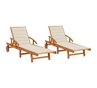Lot De 2 Transats Chaise Longue Bain De Soleil Lit De Jardin Terrasse Meuble D'extérieur Avec Coussins Bois D'acacia Solide Helloshop26 02_0012068 Multicolore