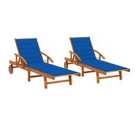 Lot De 2 Transats Chaise Longue Bain De Soleil Lit De Jardin Terrasse Meuble D'extérieur Avec Coussins Bois D'acacia Solide Helloshop26 02_0012042 Multicolore