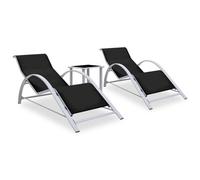 Helloshop26 Lot de 2 transats avec table - Noir