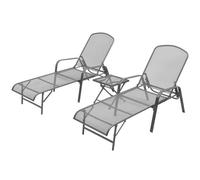 Lot De 2 Transats Chaise Longue Bain De Soleil Lit De Jardin Terrasse Meuble D'extérieur Avec Table Acier Anthracite Helloshop26 02_0012071 Multicolore