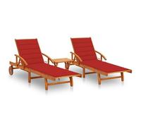 Lot De 2 Transats Chaise Longue Bain De Soleil Lit De Jardin Terrasse Meuble D'extérieur Avec Table Et Coussins Acacia Solide Helloshop26 02_0012123 Multicolore