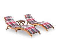 Lot De 2 Transats Chaise Longue Bain De Soleil Lit De Jardin Terrasse Meuble D'extérieur Avec Table Et Coussins Acacia Solide Helloshop26 02_0012100 Multicolore