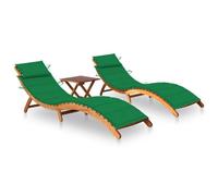 Lot De 2 Transats Chaise Longue Bain De Soleil Lit De Jardin Terrasse Meuble D'extérieur Avec Table Et Coussins Acacia Solide Helloshop26 02_0012110 Multicolore