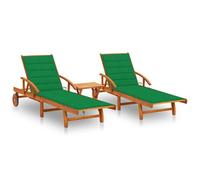 Lot De 2 Transats Chaise Longue Bain De Soleil Lit De Jardin Terrasse Meuble D'extérieur Avec Table Et Coussins Acacia Solide Helloshop26 02_0012108 Multicolore