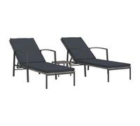 Lot De 2 Transats Chaise Longue Bain De Soleil Lit De Jardin Terrasse Meuble D'extérieur Avec Table Résine Tressée Gris Helloshop26 02_0012125 Multicolore