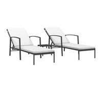 Lot De 2 Transats Chaise Longue Bain De Soleil Lit De Jardin Terrasse Meuble D'extérieur Avec Table Résine Tressée Noir Helloshop26 02_0012134 Multicolore