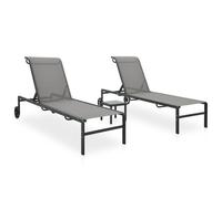 Lot De 2 Transats Chaise Longue Bain De Soleil Lit De Jardin Terrasse Meuble D'extérieur Avec Table Textilène Et Acier Helloshop26 02_0012136 Multicolore