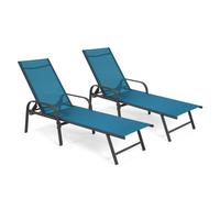 IDMarket - Lot de 2 transats de Jardin inclinables Fidji en Acier Gris Anthracite et Toile Bleu Canard