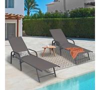 IDMarket – Lot de 2 transats de jardin inclinables Fidji – Acier gris anthracite et toile grise