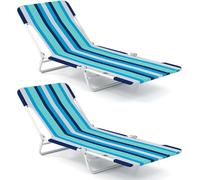 Lot de 2 transats de plage pliants à dossier réglable NP12548BL-2, capacité de charge de 150 kg, bleu/blanc - N