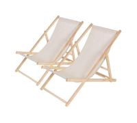 Lot de 2 transats en bois ""Chilienne"" - 107 x 56.5 x 81 cm - Ecru