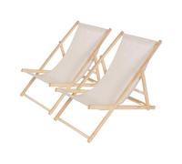 Habitat et Jardin - Lot de 2 transats en bois Chilienne - pliables, empilables, tissu Oxford - écru