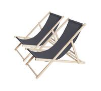 Lot de 2 transats en bois ""Chilienne"" - 107 x 56.5 x 81 cm - Gris