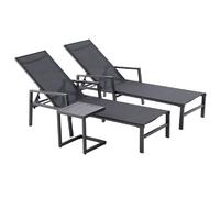 Lot de 2 transats et une table d'appoint noir BARI