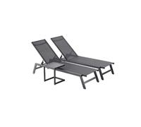Concept Usine – Lot de 2 transats Prato + table d'appoint, inclinables, 2 roulettes – Noir
