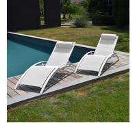 Lot de 2 transats GALAPAGOS en textilène blanc - aluminium blanc