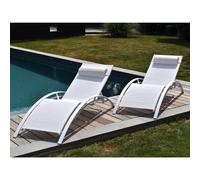 Lot De 2 Transats Galapagos En Textilène Blanc - Aluminium Blanc Blanc
