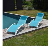 Lot de 2 transats GALAPAGOS en textilène bleu - aluminium blanc