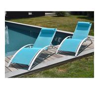 Lot De 2 Transats Galapagos En Textilène Bleu - Aluminium Blanc Bleu