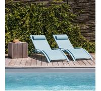 Lot de 2 transats GALAPAGOS en textilène bleu clair - aluminium bleu clair