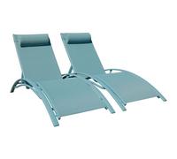 Lot De 2 Transats Galapagos En Textilène Bleu Clair - Aluminium Bleu Clair Bleu