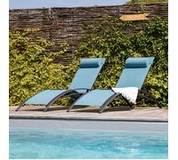 Lot de 2 transats GALAPAGOS en textilène bleu gris - aluminium gris anthracite