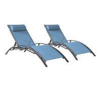 Lot de 2 transats GALAPAGOS en textilène bleu gris - aluminium gris anthracite Bleu clair G