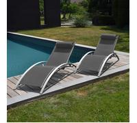 Lot de 2 transats GALAPAGOS en textilène gris - aluminium gris