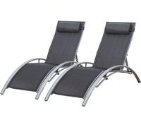 Lot de 2 transats GALAPAGOS en textilène gris - aluminium gris