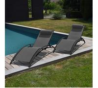 Lot de 2 transats GALAPAGOS en textilène gris - aluminium gris anthracite