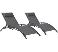 Happy Garden – Lot de 2 transats Galapagos – Textilène gris – Structure aluminium anthracite