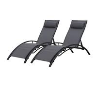 Lot De 2 Transats Galapagos En Textilène Gris - Aluminium Gris Anthracite Gris
