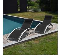 Lot de 2 transats GALAPAGOS en textilène noir - aluminium gris