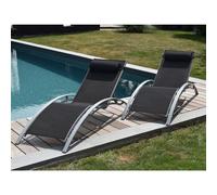 Lot De 2 Transats Galapagos En Textilène Noir - Aluminium Gris Noir