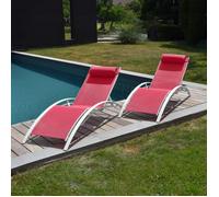 Lot de 2 transats GALAPAGOS en textilène rose - aluminium blanc