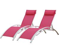 Lot de 2 transats GALAPAGOS en textilène rose - aluminium blanc
